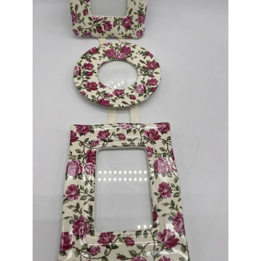 Carr Hanging Photo Frame 4x Pink White Floral Burnes of Boston Cottagecore Decor